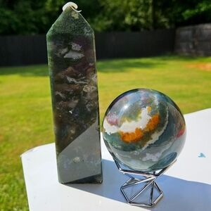 Ocean Jasper Sphere (with stand) & Tower Combo